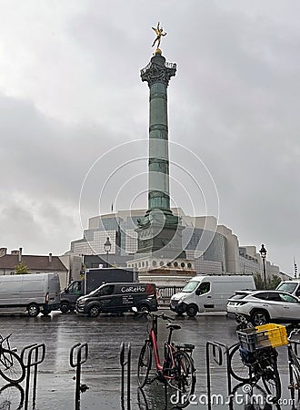 The July Column in Place de la Bastille, Paris, France Editorial Stock Photo