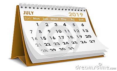July 2019 calendar Vector Illustration