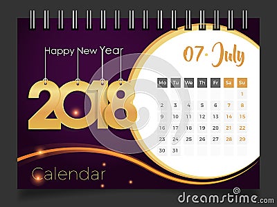 July 2018. Desk Calendar 2018 Vector Illustration