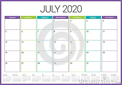 July 2020 desk calendar vector illustration Vector Illustration