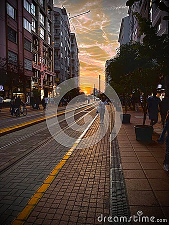 10 July 2023 Eskisehir Turkey. Eskisehir city center at sunset Editorial Stock Photo