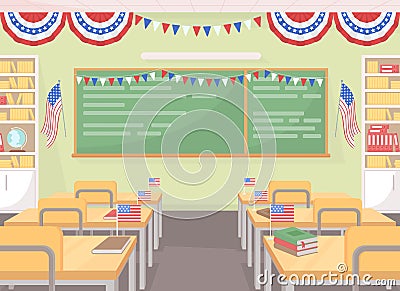 July fourth festive decor in classroom flat color vector illustration Vector Illustration