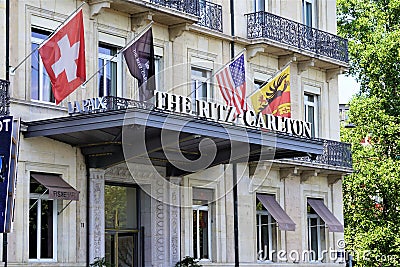 The Ritz Carleton Hotel and business icon as marquee on building exterior Editorial Stock Photo