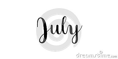 July. Handwritten month name on white background. Black inscription. Modern brush calligraphy style Vector Illustration