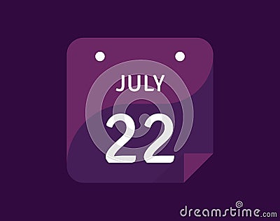 22 July, July 22 icon Single Day Calendar Vector illustration Vector Illustration