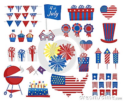 July 4 icons Independence Day of USA colors. Vector illustration Vector Illustration