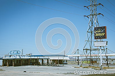 KRAMER JUNCTION, CALIFORNIA: View of the famous Astroburger diner restaurant in Southern California Editorial Stock Photo