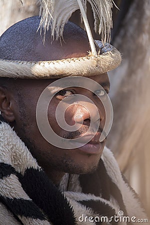 04 July, 2015 - Lesedi, South Africa. Man with ethnic accessories. Tribal leader. Editorial Stock Photo