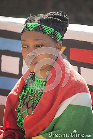 04 July, 2015 - Lesedi, South Africa. Woman in ethnic clothes, accessories. Editorial Stock Photo