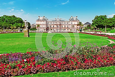 famous tourist attraction is the Luxembourg Palace and garden in the old city of Paris. Tourism and Editorial Stock Photo