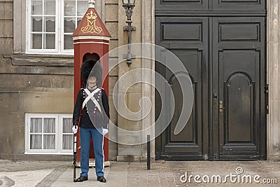 July 9 2018 - Royal Life Guard in front of Amalienborg Palace, Copenhagen, Denmark, Europe Editorial Stock Photo
