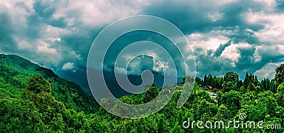 July 2018, Sikkim, India : A panoramic view of himalayan mountain range from hanumantok view point during a cloudy day. This is a Editorial Stock Photo