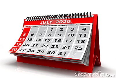 July 2020 Spiral Calendar Isolated on White Background. 3d illustration Stock Photo