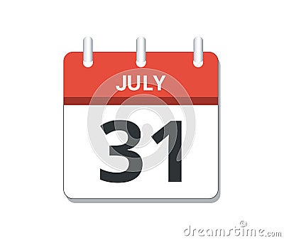 July 31st calendar icon vector. Concept of schedule, business and tasks Vector Illustration