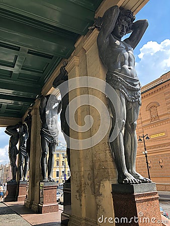 22 of July 2020 - St.Petersburg, Russia: Atlant statue near the Hermitage. Editorial Stock Photo