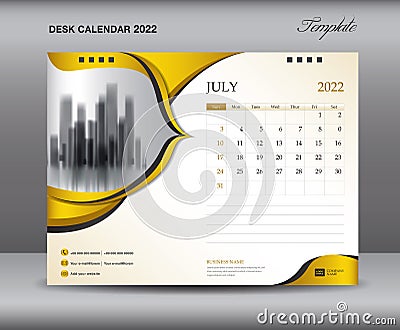 Calendar 2022 template on gold backgrounds luxurious concept, July template, Desk calendar 2022 design, Wall calendar template Vector Illustration