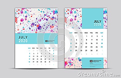 JULY 2020 template, Desk calendar 2020, trendy background, vector layout, printing media, advertisement, a5, a4, a3 size Vector Illustration