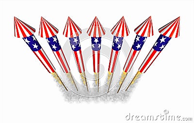 July 4th bottle rocket fireworks in flight Cartoon Illustration