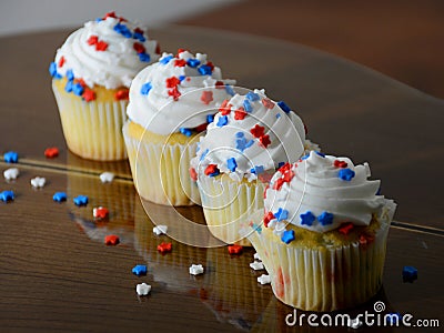 July 4th Celebration Cupcakes with Red and Blue Stars Stock Photo