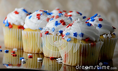 July 4th Celebration Cupcakes with Red and Blue Stars Stock Photo