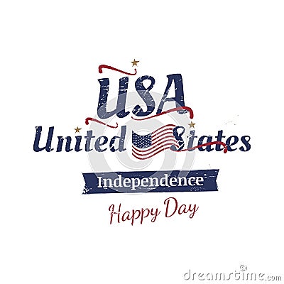 July 4th grunge typography. Independence day of the United States. Vintage sign and flag for greeting cards and banners. EP Stock Photo
