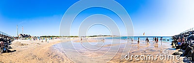 Sao Torpes beach, which is a local attraction as the water is heated by the power plant near it Editorial Stock Photo