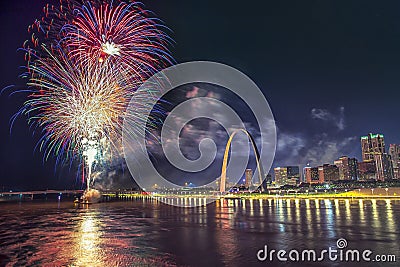 July 4th USA independence celebration fireworks, ST Louis Arch Grounds Editorial Stock Photo