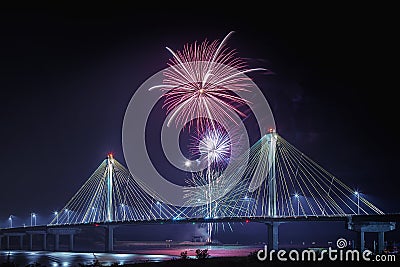 July 4th USA independence celebration fireworks, Alton Stock Photo