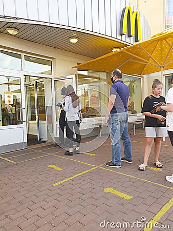 July 16, 2020 Ukraine, Kiev queue purchase McDonald`s restaurant Editorial Stock Photo