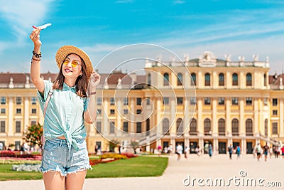 young asian woman travel in Schoenbrunn royal palace garden. Travel and tourism in Vienna and Editorial Stock Photo