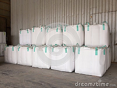 Jumbo bags that contain the rice , rice mill Thailand Stock Photo