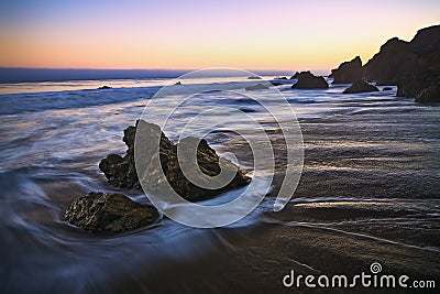 Jumbo rock in Malibu beach Stock Photo