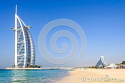 The Jumeirah Beach and Burj Al Arab Hotel Editorial Stock Photo