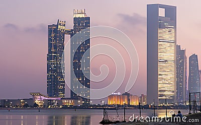 Jumeirah At Etihad Towers Abu Dhabi evening skyline Editorial Stock Photo