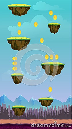 Jump Game User Interface Design For Tablet Illustration of a funny spring graphic game ui background, in cartoon style Vector Illustration