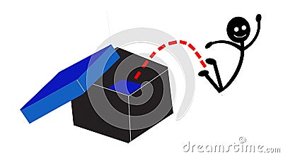 Jump Out of the Box Graphic Concept of Stick Figure Jumping out of Box Stock Photo