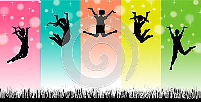 Kids Jump sillhouette Cartoon Illustration