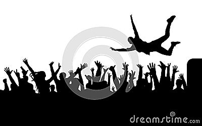 Jump from stage to crowd silhouette Vector Illustration