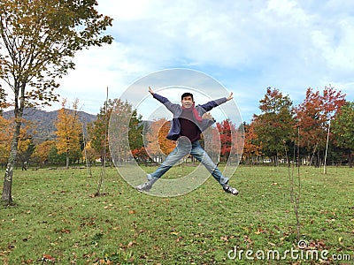 Jump up to autumn season. Stock Photo