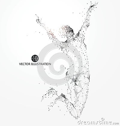 Jump woman, points, lines and connected to form, vector illustration. Cartoon Illustration