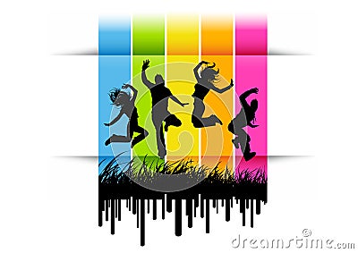 Jumping Active People Cartoon Illustration