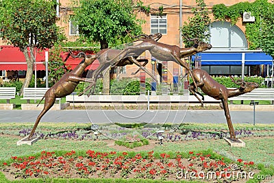 Jumping antelopes sculpture, Yerevan, Armenia Editorial Stock Photo