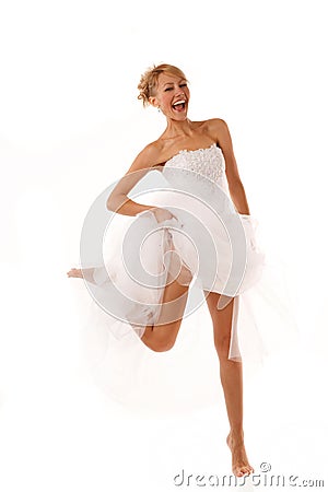 Jumping bride Stock Photo