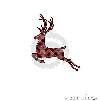 Jumping buffalo plaid Christmas deer Vector Illustration