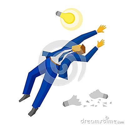 Jumping businessman catch a lamp. Business idea concept. Vector Illustration