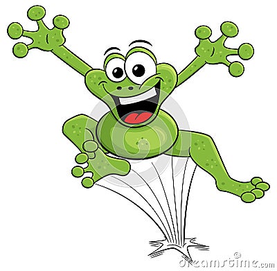 Jumping cartoon frog isolated on white Vector Illustration