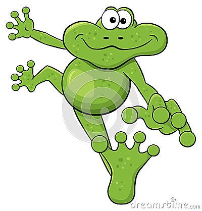 Jumping cartoon frog on white Vector Illustration