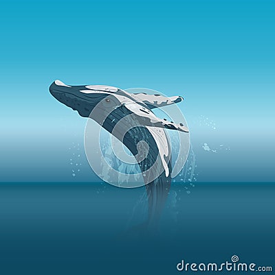 Jumping cartoon humpback whale in the ocean vector illustration. Vector Illustration