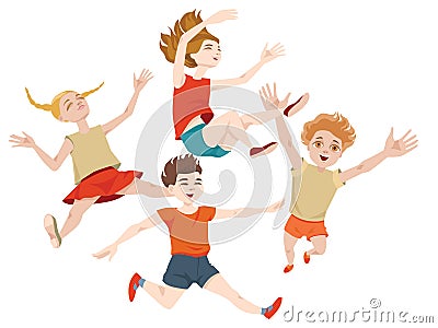 Jumping children in cartoon style. Vector Illustration