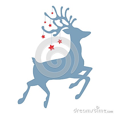 Jumping christmas deer with stars isolated, jumping reindeer silhouette - vector Vector Illustration